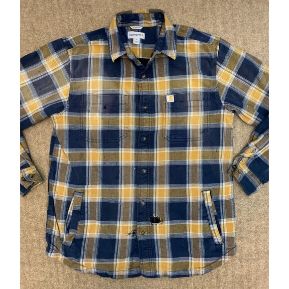 Carhartt Shirt Mens M Fleece-Lined Plaid Flannel Long Sleeve Relaxed Shacket - Picture 1 of 11